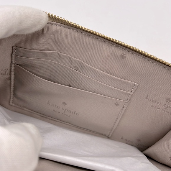 Kate Spade Lucy Spade Flower Medium L-zip Wristlet Dark Beige Multi - Picture 9 of 16